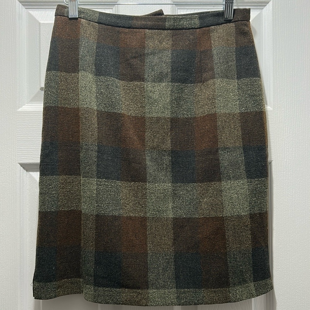 Vintage Plaid Wool Skirt - Brown and Gray